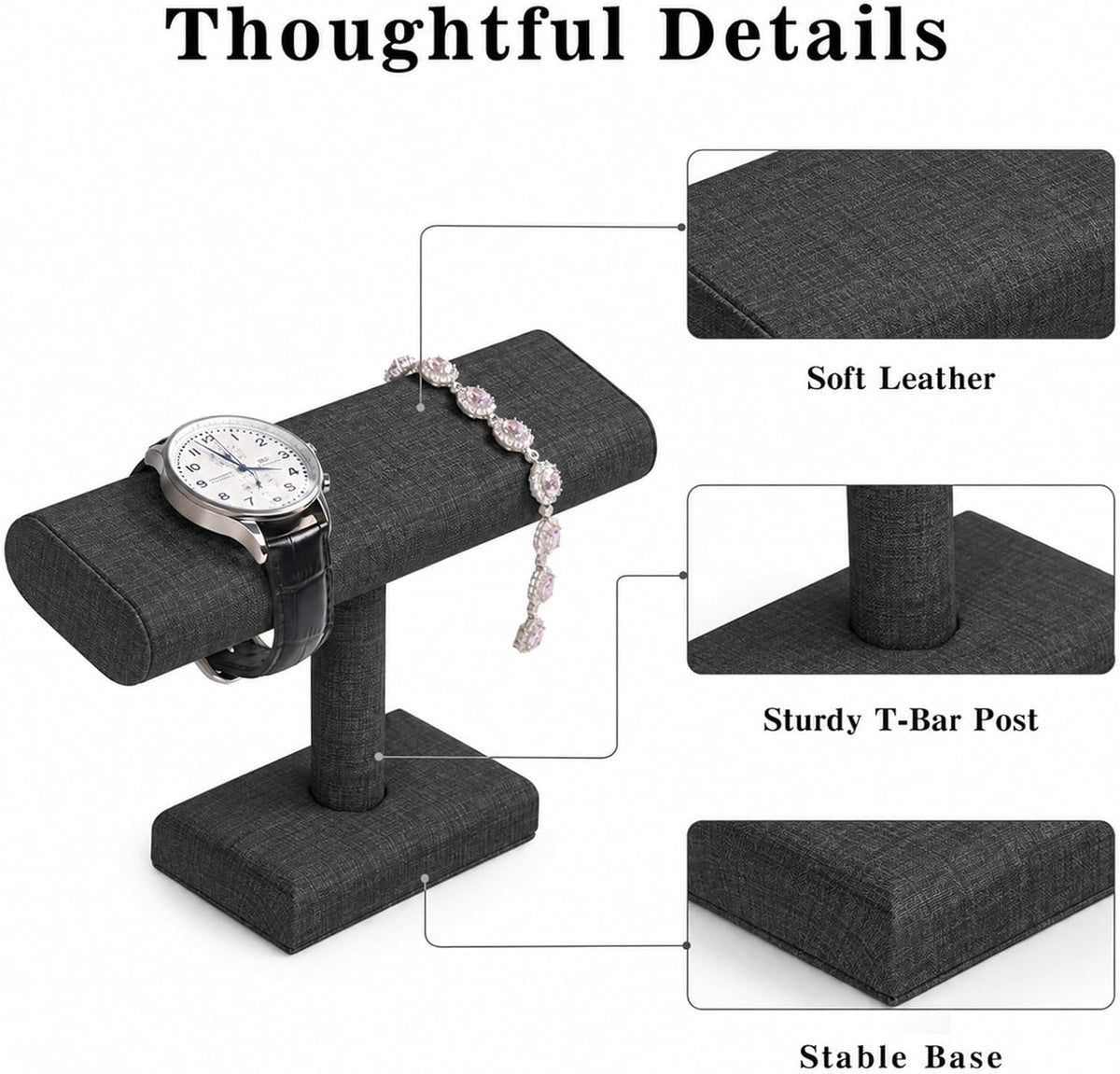 Leather Watch Display Stand T-Bar Showcase Jewelry Display Holder