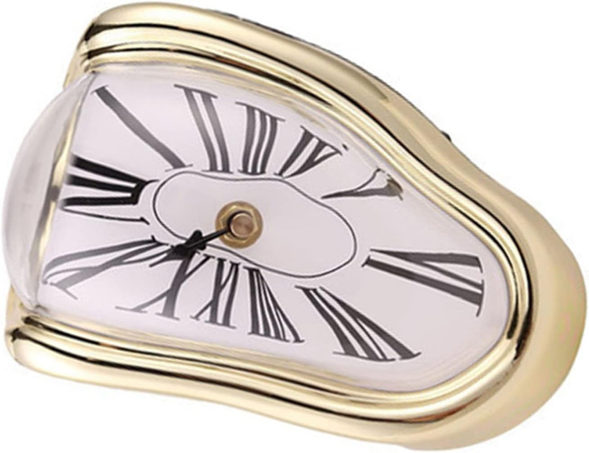 Melting Clock - Retro Deco Twisted Desk Table Clock for Office, Home & Housewarming Decor (Gold)