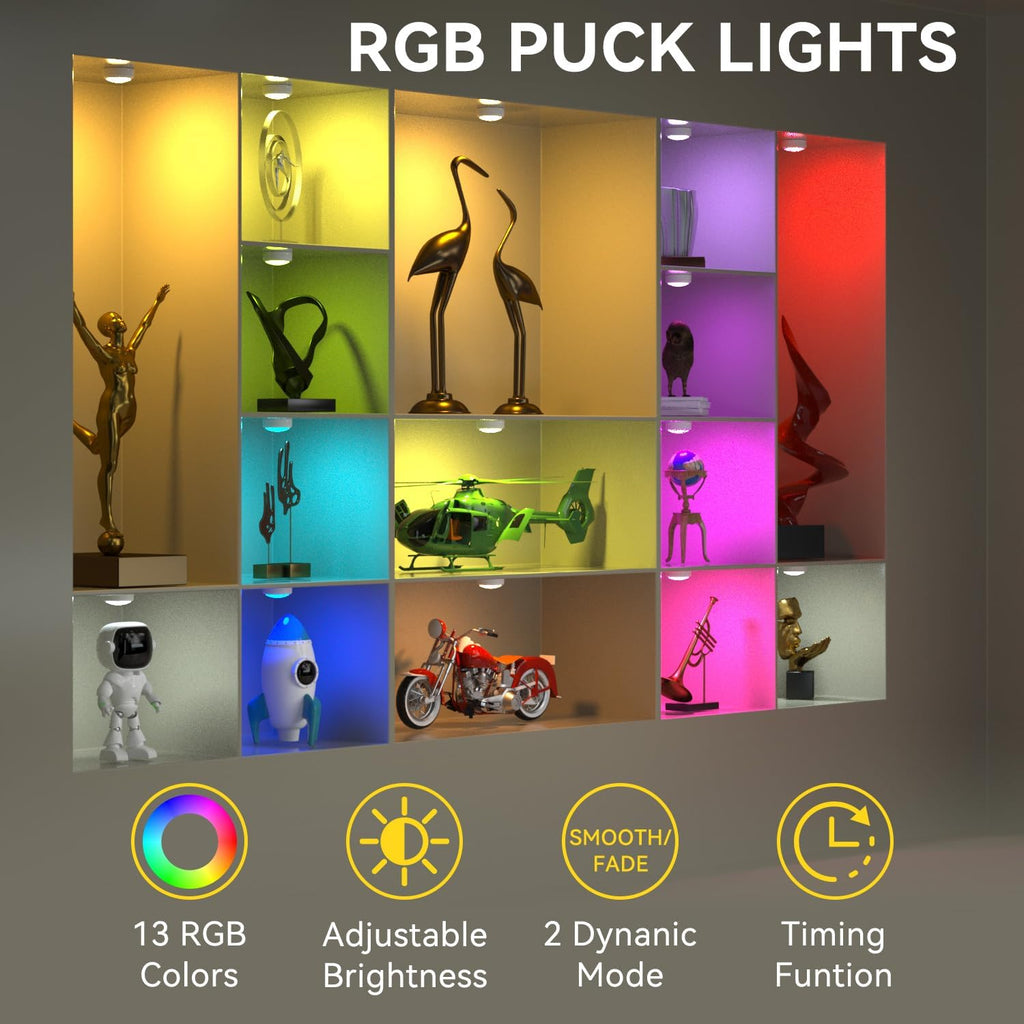 Battery Powered LED Push Puck Lights with Remote, 6 Pack