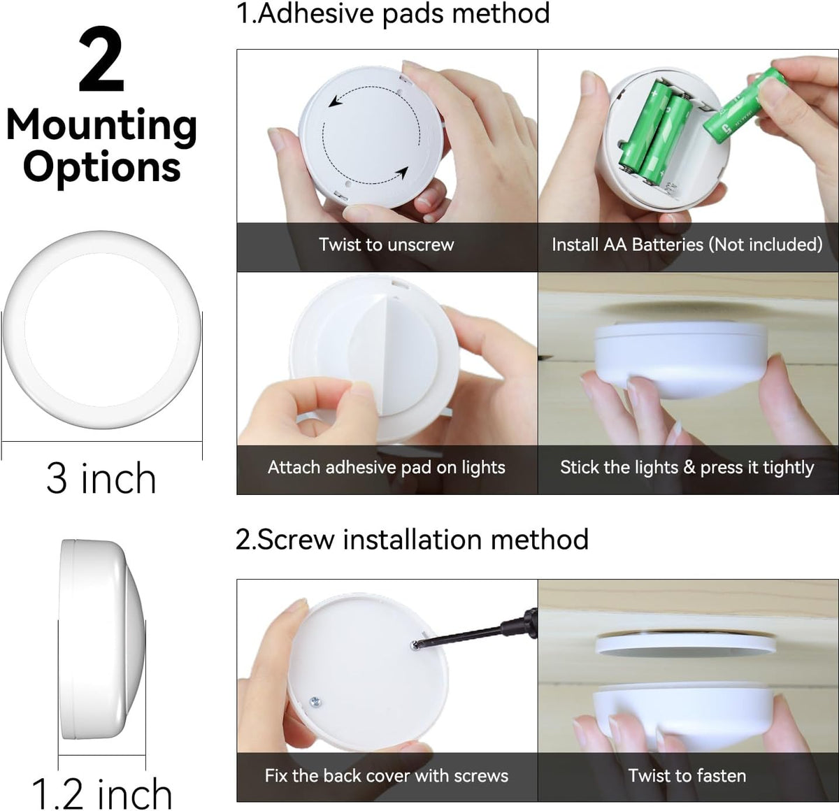 Battery Powered LED Push Puck Lights with Remote, 6 Pack