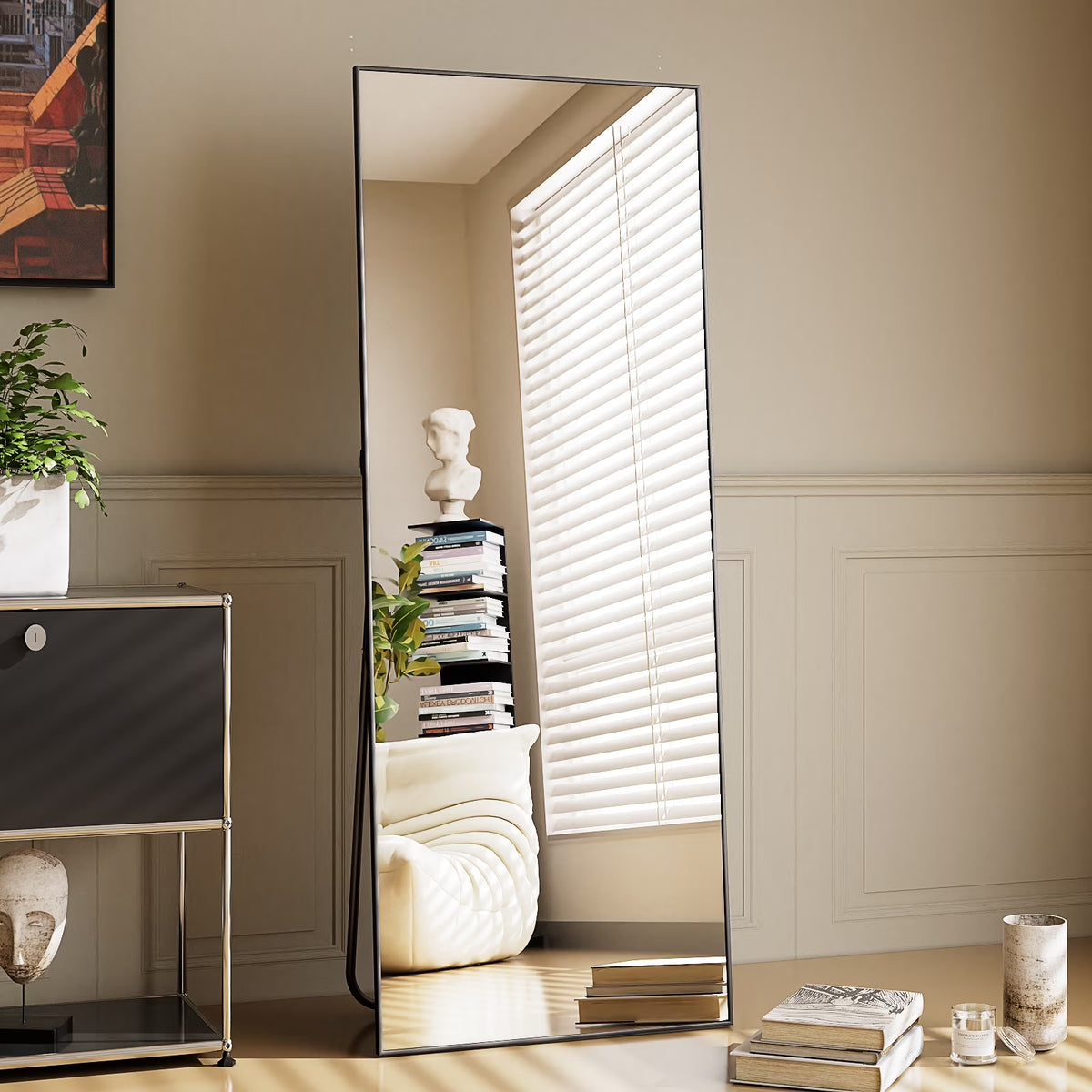 16"X59" Rectangular Floor Mirror Full Length Standing Mirror, Black