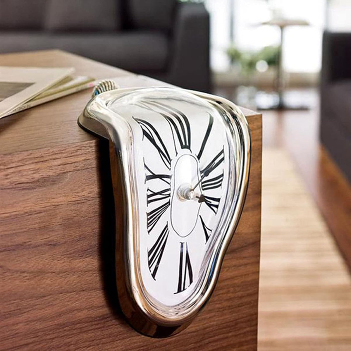 Melting Clock - Retro Deco Twisted Desk Table Clock for Office, Home & Housewarming Decor (Gold)