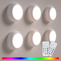 Battery Powered LED Push Puck Lights with Remote, 6 Pack