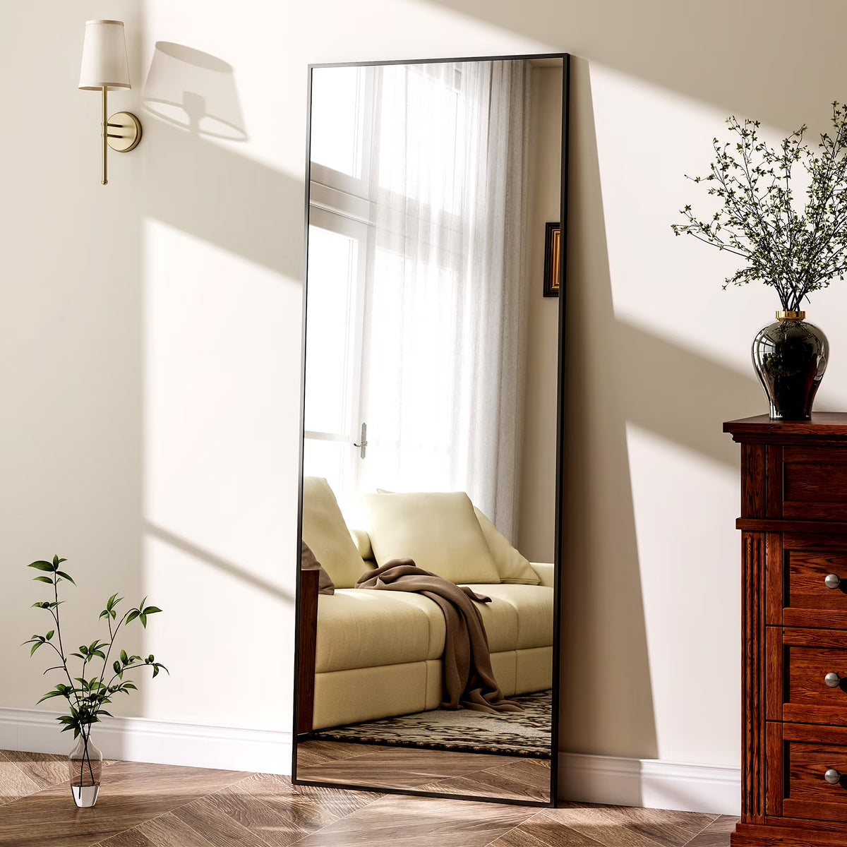 16"X59" Rectangular Floor Mirror Full Length Standing Mirror, Black