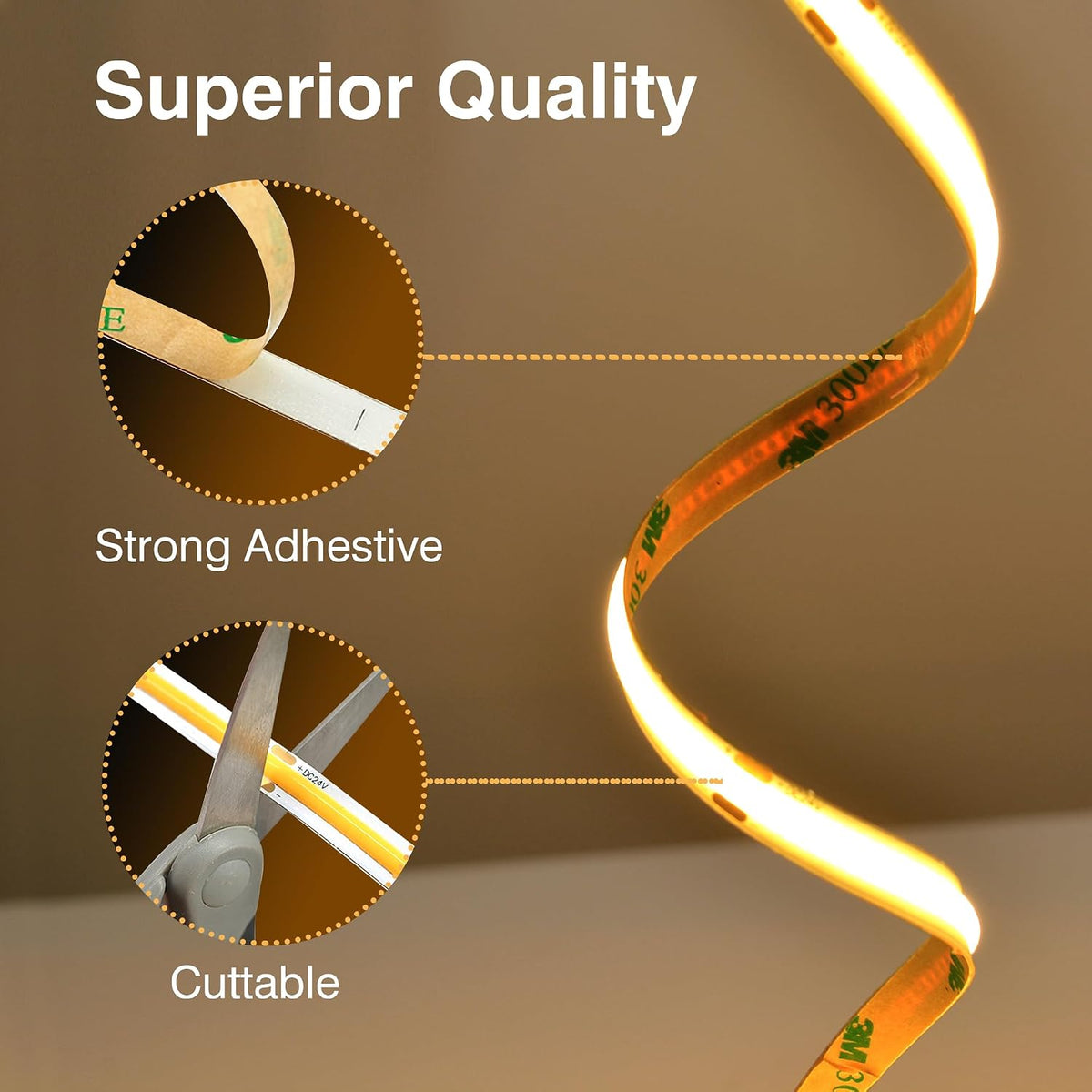 COB LED Strip Lights Warm White,24V Dimmable Led Light Strip KIT with Remote and App Control