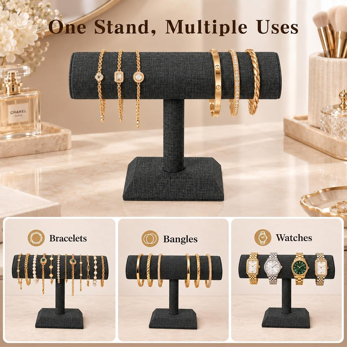 Leather Watch Display Stand T-Bar Showcase Jewelry Display Holder