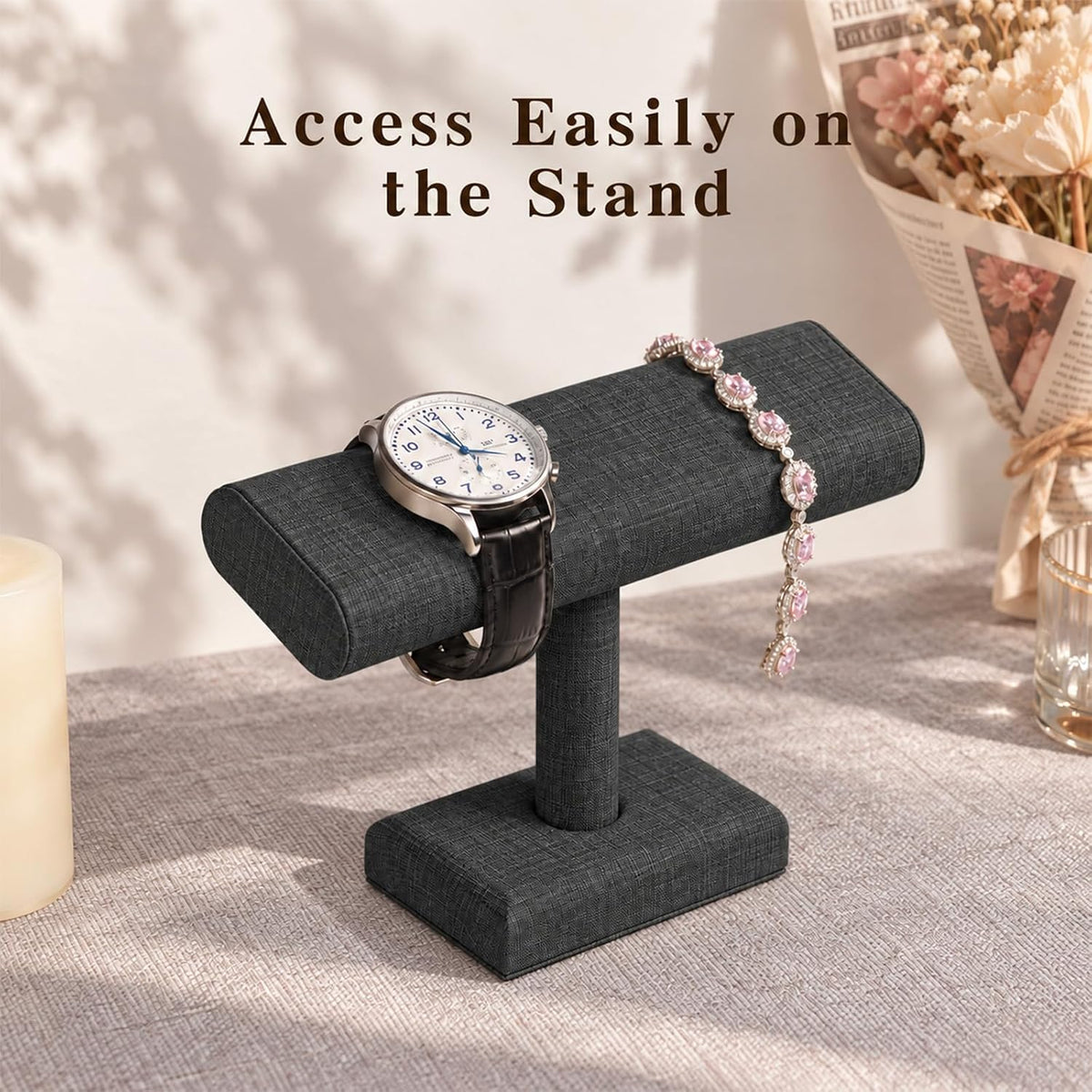 Leather Watch Display Stand T-Bar Showcase Jewelry Display Holder