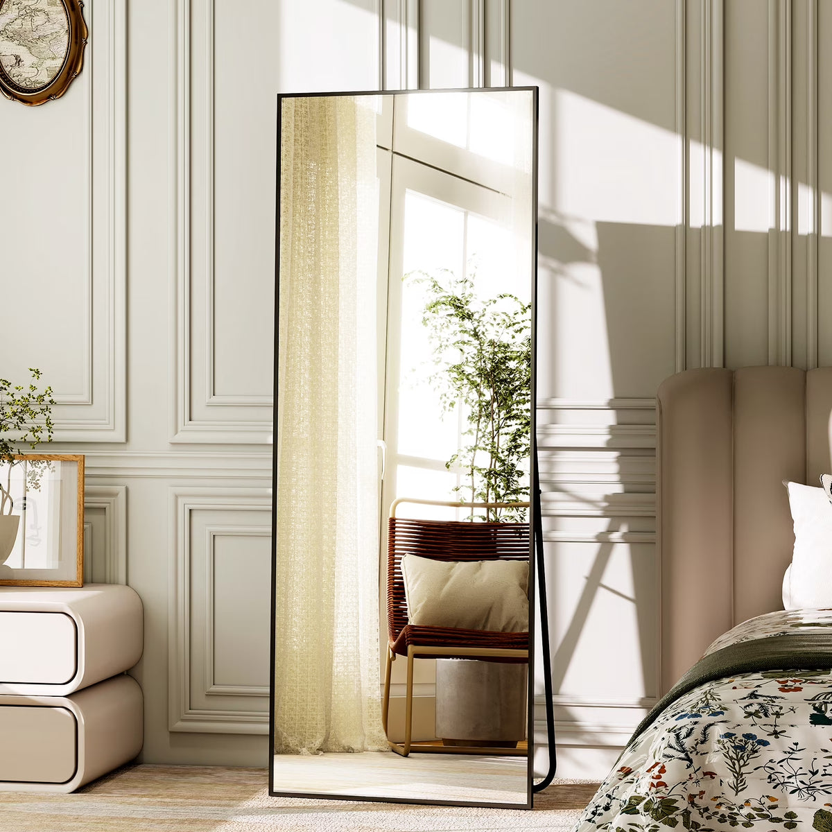 16"X59" Rectangular Floor Mirror Full Length Standing Mirror, Black