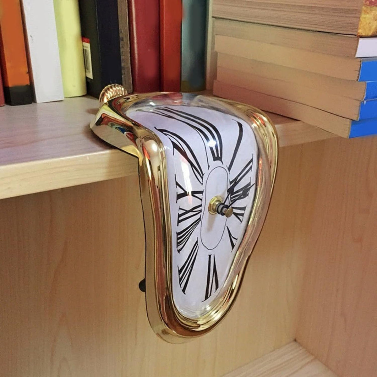 Melting Clock - Retro Deco Twisted Desk Table Clock for Office, Home & Housewarming Decor (Gold)