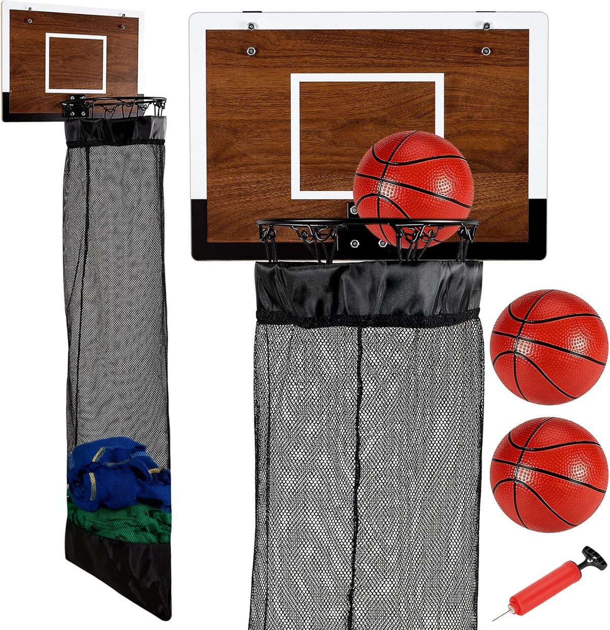 Wooden Hanging Basketball Hoop Laundry Basket with Zipper