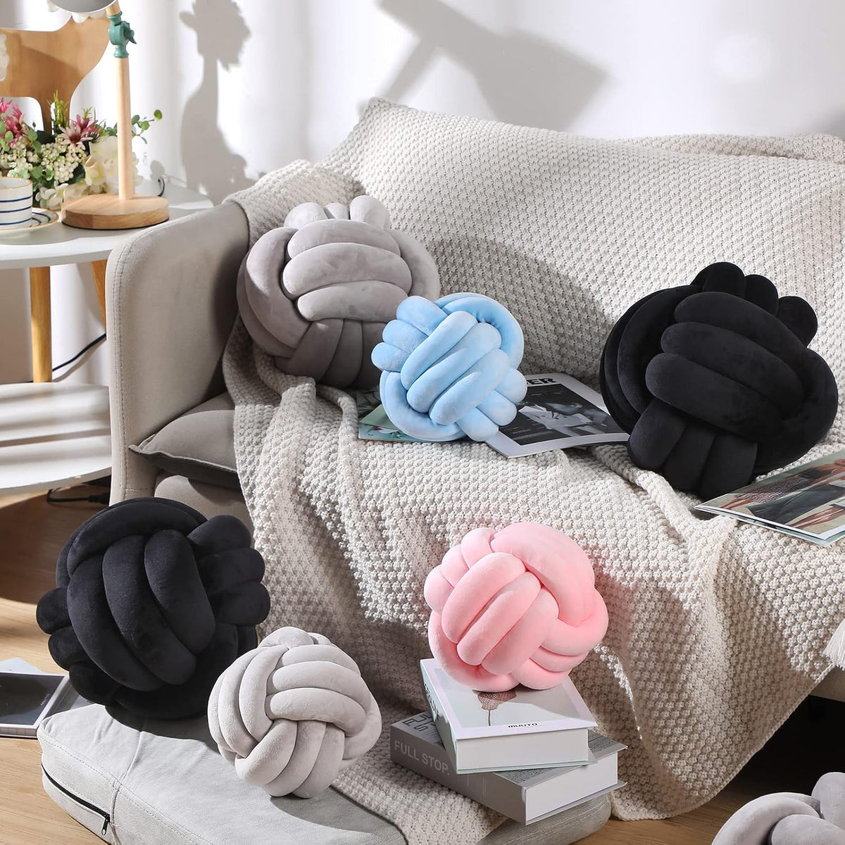 Chic Black Knot Pillows - Set of 2, Decorative Throw Pillows